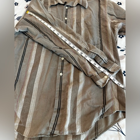 Lord & Taylor Men’s Vertical Striped Khaki Business Shirt. Pocket. - Picture 4 of 12